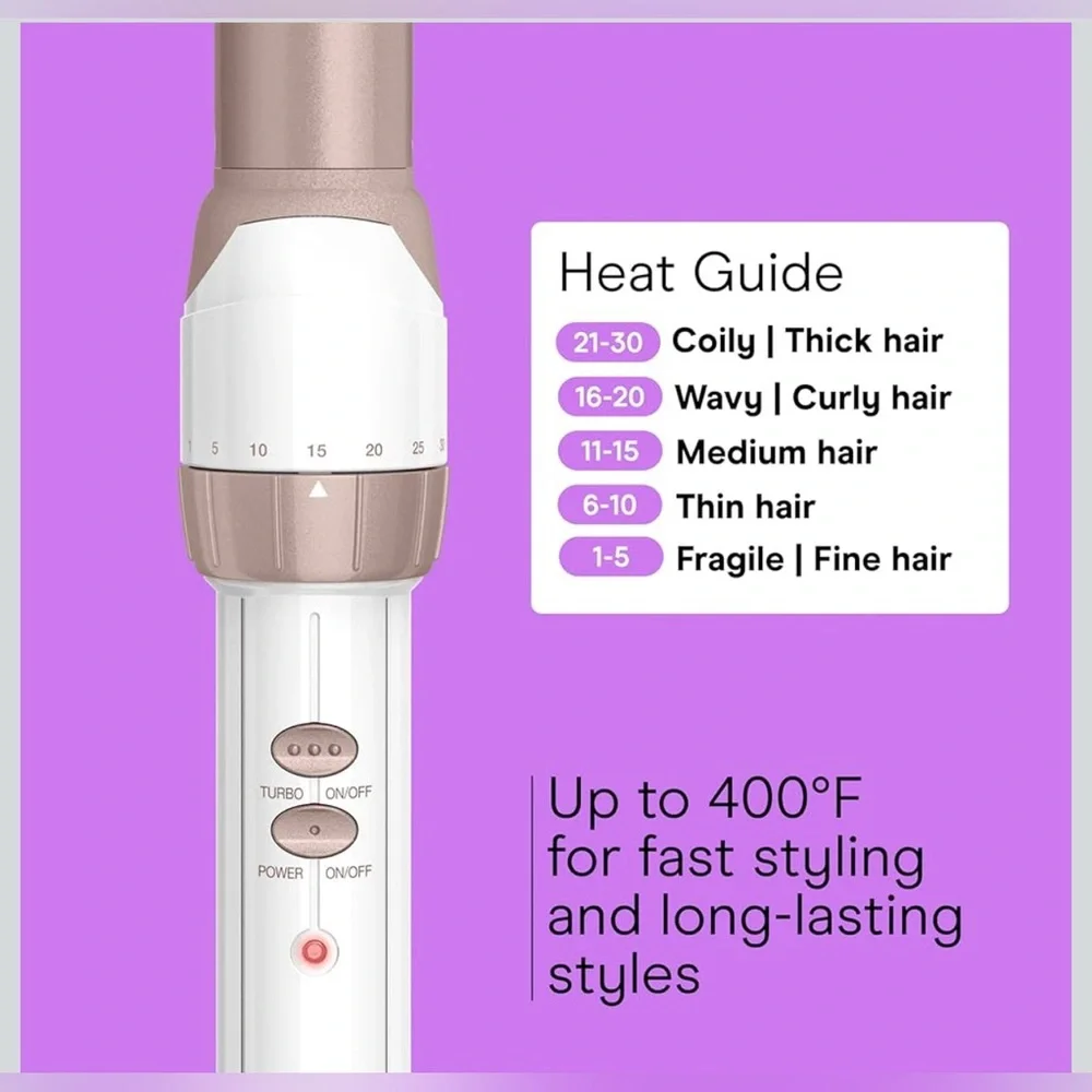 Conair Double Ceramic 1-Inch 30 Heat Setting Curling Iron, Turbo Heat .White NWT